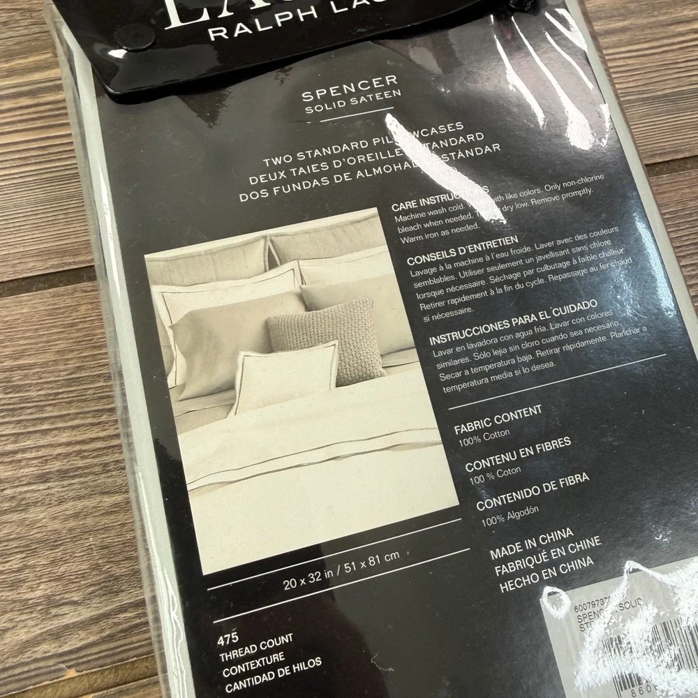 Ralph Lauren Standard Pillowcases Sage Spencer Solid Sateen 2pc Set NEW